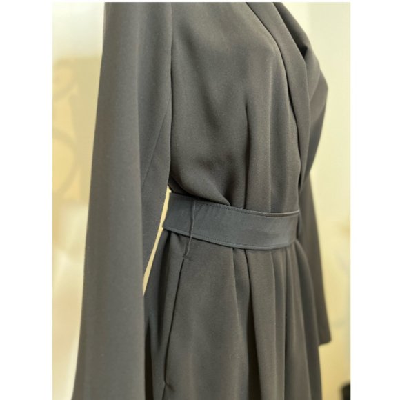 H&M Womens Long Sleeve Jumper Notched Collar Belted Waist Size 8 Black - Picture 3 of 5